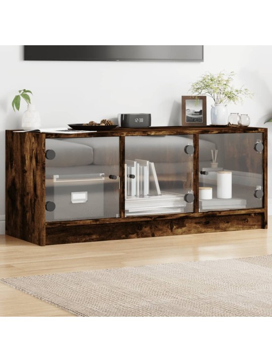 TV skříňka se skleněnými dvířky kouřový dub 102x37x42 cm