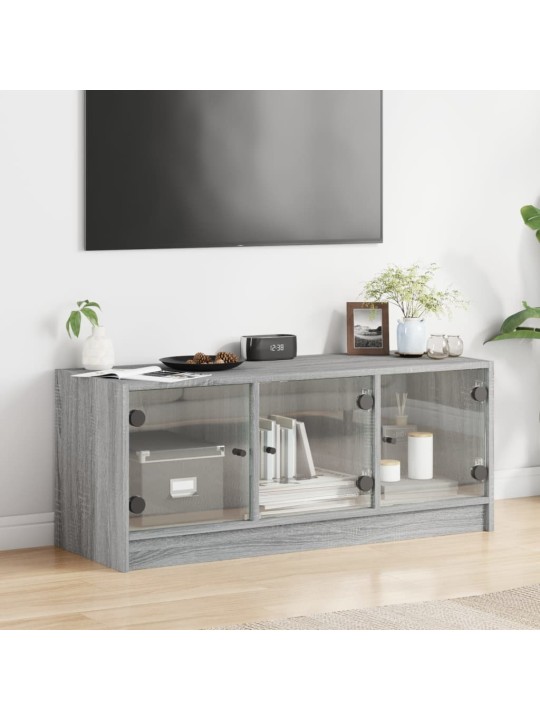 TV skříňka se skleněnými dvířky šedá sonoma 102x37x42 cm