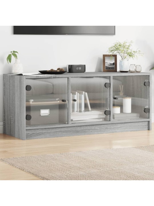 TV skříňka se skleněnými dvířky šedá sonoma 102x37x42 cm