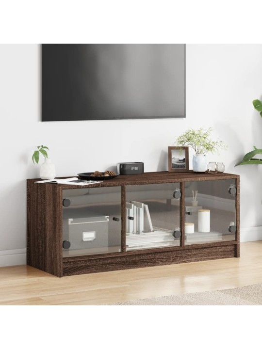 TV skříňka se skleněnými dvířky hnědý dub 102x37x42 cm