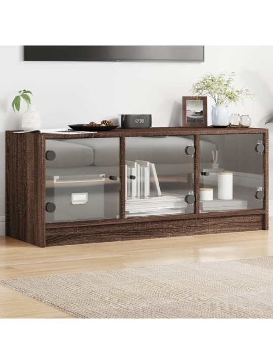TV skříňka se skleněnými dvířky hnědý dub 102x37x42 cm