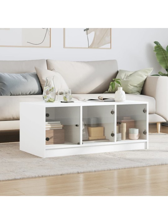 Konferenční stolek se skleněnými dvířky bílý 102 x 50 x 42 cm