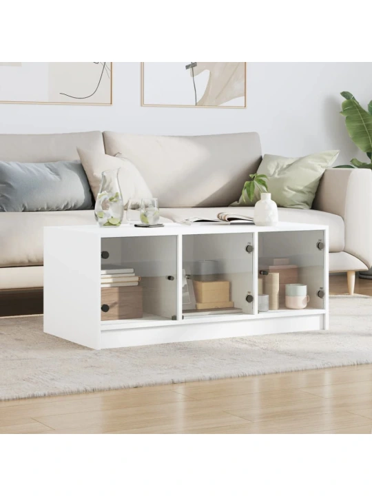 Konferenční stolek se skleněnými dvířky bílý 102 x 50 x 42 cm
