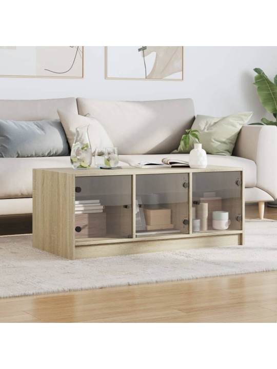 Konferenční stolek se skleněnými dvířky dub sonoma 102x50x42 cm