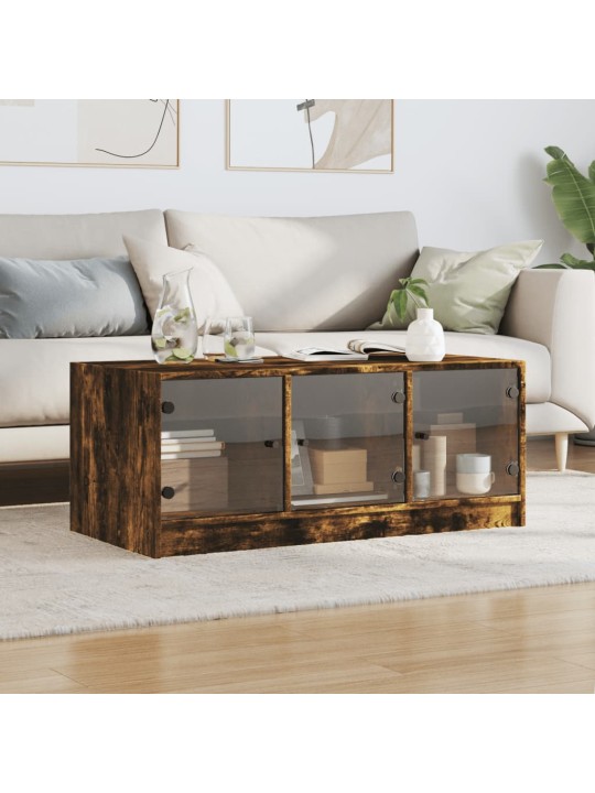 Konferenční stolek skleněná dvířka kouřový dub 102x50x42 cm