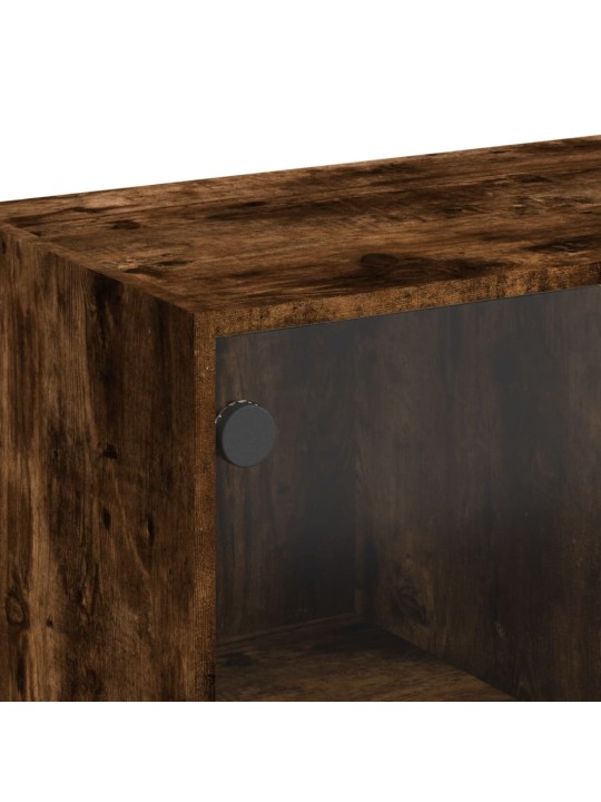 Konferenční stolek skleněná dvířka kouřový dub 102x50x42 cm