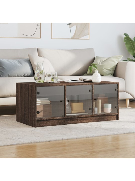 Konferenční stolek se skleněnými dvířky hnědý dub 102x50x42 cm