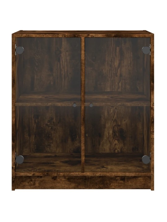 Odkládací skříňka skleněná dvířka kouřový dub 68x37x75,5 cm