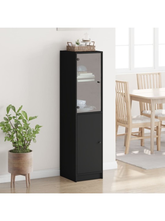 Highboard se skleněnými dvířky černý 35 x 37 x 142 cm