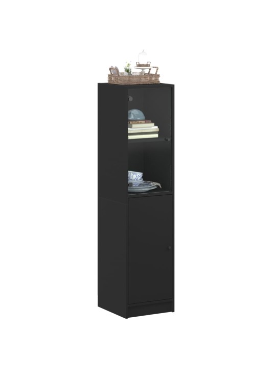 Highboard se skleněnými dvířky černý 35 x 37 x 142 cm