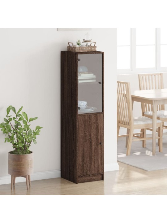 Highboard se skleněnými dvířky hnědý dub 35 x 37 x 142 cm