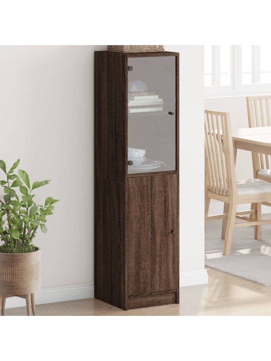 Highboard se skleněnými dvířky hnědý dub 35 x 37 x 142 cm