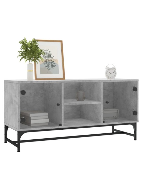 TV skříňka se skleněnými dvířky betonově šedá 102 x 37 x 50 cm