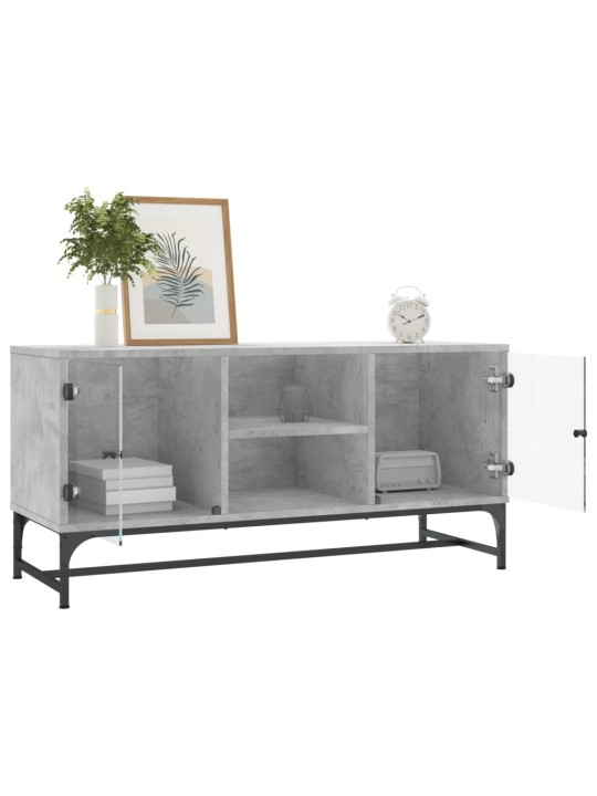 TV skříňka se skleněnými dvířky betonově šedá 102 x 37 x 50 cm
