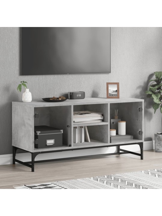 TV skříňka se skleněnými dvířky betonově šedá 102 x 37 x 50 cm