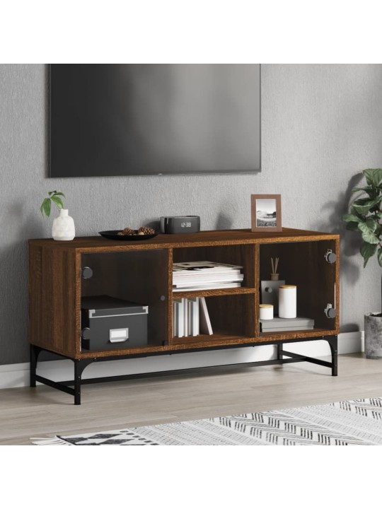 TV skříňka se skleněnými dvířky hnědý dub 102 x 37 x 50 cm