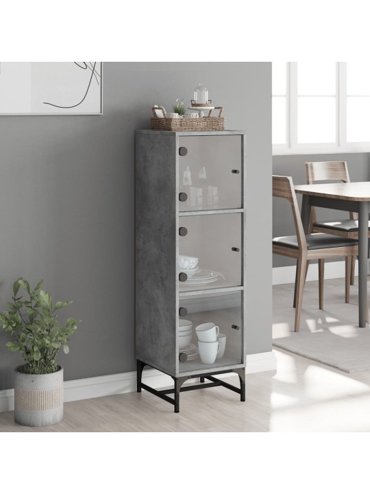 Highboard se skleněnými dvířky betonově šedý 35 x 37 x 120 cm