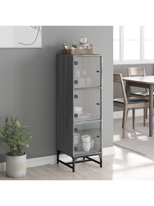Highboard se skleněnými dvířky šedý sonoma 35 x 37 x 120 cm