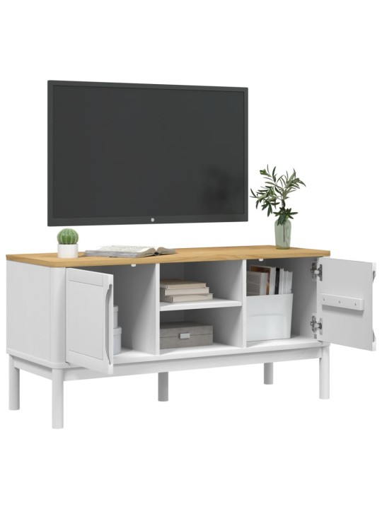 TV stolek FLORO bílý 114 x 43 x 55 cm masivní borové dřevo