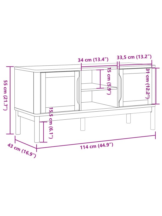 TV stolek FLORO bílý 114 x 43 x 55 cm masivní borové dřevo