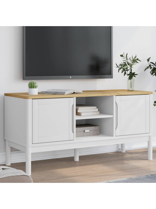 TV stolek FLORO bílý 114 x 43 x 55 cm masivní borové dřevo