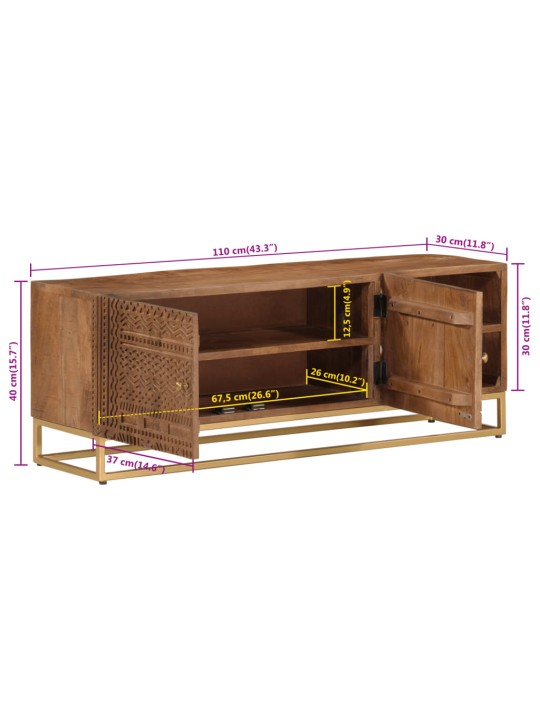 Tv skříňka 110 x 30 x 40 cm masivní mangovníkové dřevo a železo