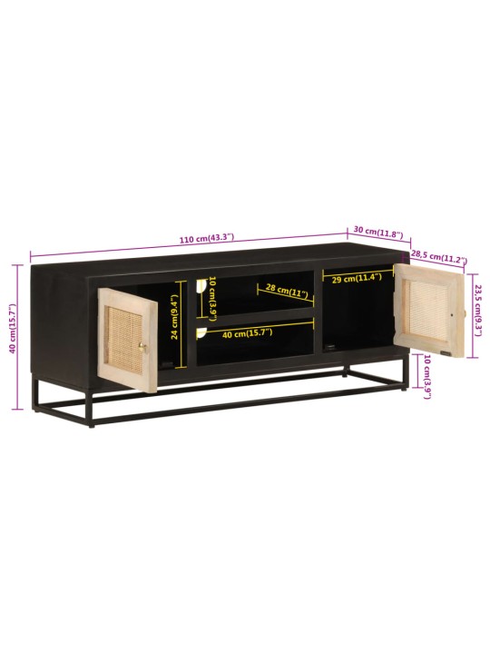 Tv skříňka černá 110 x 30 x 40 cm masivní mangovník a železo