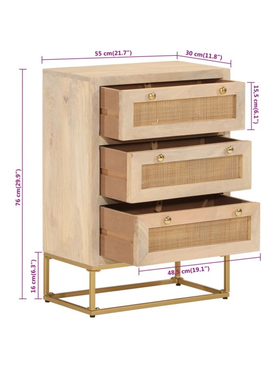 Komoda se zásuvkami 55 x 30 x 76 cm masivní mangovník a železo