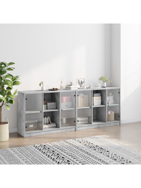 Knihovna s dvířky betonově šedá 204x37x75 cm kompozitní dřevo
