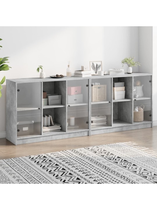 Knihovna s dvířky betonově šedá 204x37x75 cm kompozitní dřevo