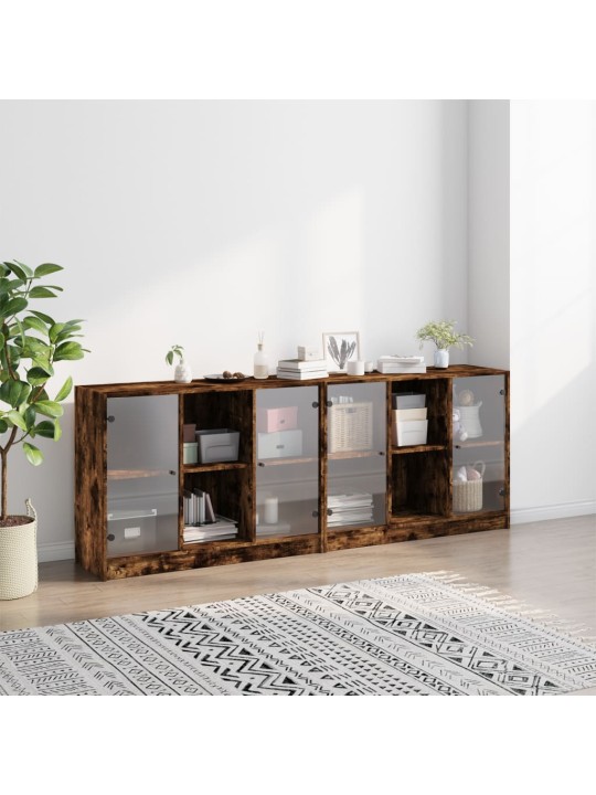 Knihovna s dvířky kouřový dub 204 x 37 x 75 cm kompozitní dřevo