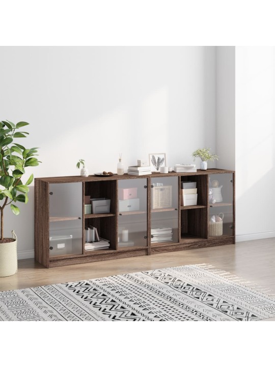 Knihovna s dvířky hnědý dub 204 x 37 x 75 cm kompozitní dřevo