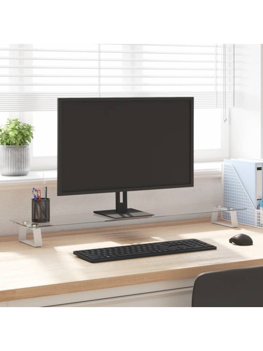 Stojan na monitor bílý 100 x 20 x 8 cm tvrzené sklo a kov