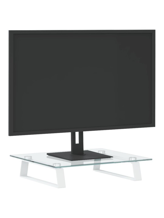 Stojan na monitor bílý 40 x 35 x 8 cm tvrzené sklo a kov