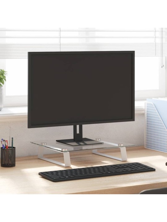 Stojan na monitor bílý 40 x 35 x 8 cm tvrzené sklo a kov