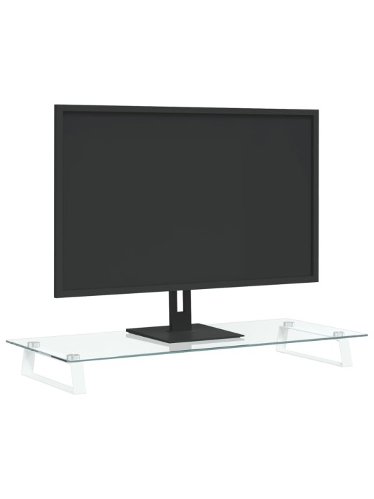 Stojan na monitor bílý 80 x 35 x 8 cm tvrzené sklo a kov