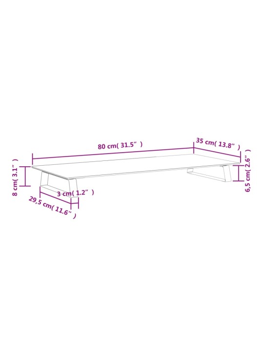 Stojan na monitor bílý 80 x 35 x 8 cm tvrzené sklo a kov
