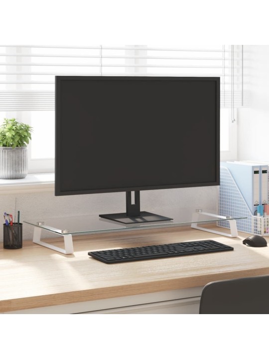 Stojan na monitor bílý 80 x 35 x 8 cm tvrzené sklo a kov