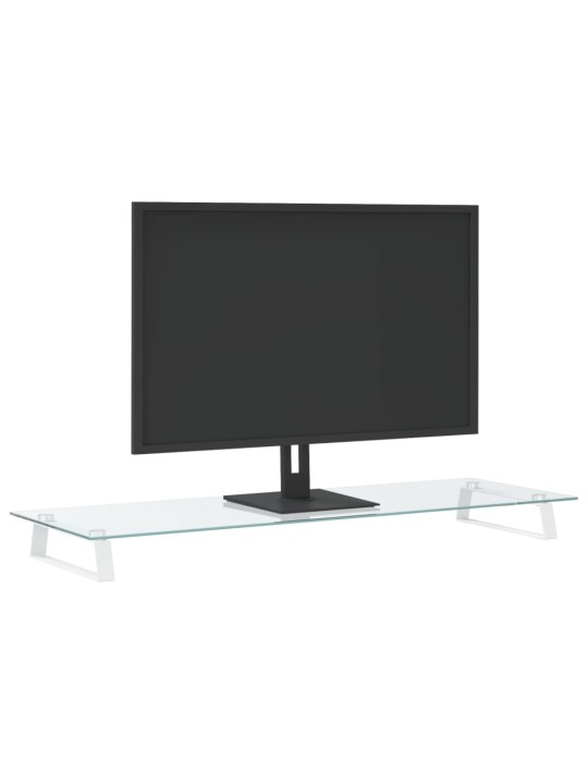 Stojan na monitor bílý 100 x 35 x 8 cm tvrzené sklo a kov