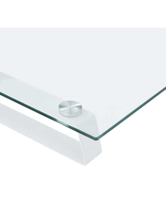 Stojan na monitor bílý 100 x 35 x 8 cm tvrzené sklo a kov