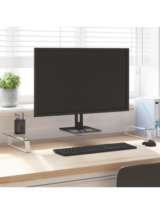 Stojan na monitor bílý 100 x 35 x 8 cm tvrzené sklo a kov