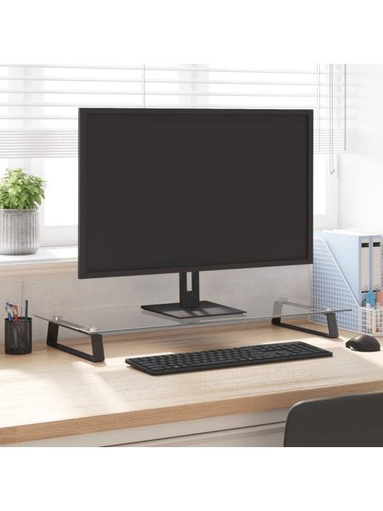 Stojan na monitor černý 80 x 35 x 8 cm tvrzené sklo a kov
