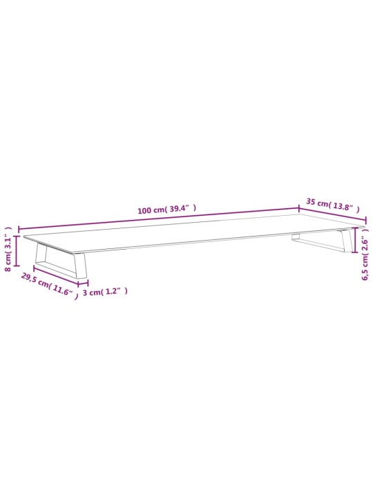 Stojan na monitor černý 100 x 35 x 8 cm tvrzené sklo a kov
