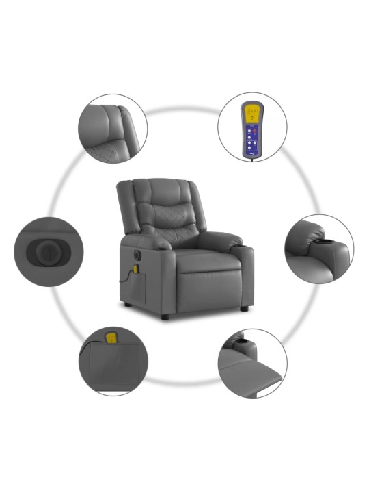 Elektrické masážní polohovací křeslo šedé umělá kůže