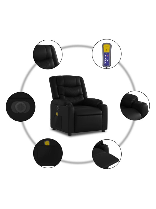 Elektrické zvedací masážní polohovací křeslo černé umělá kůže