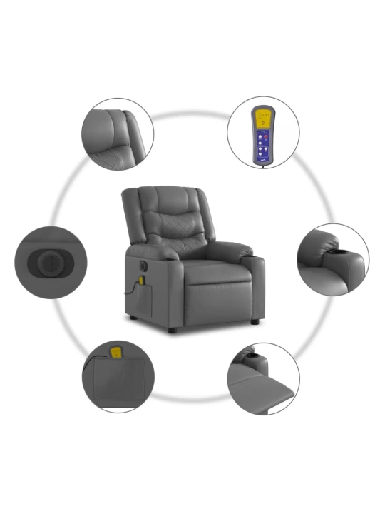 Elektrické zvedací masážní polohovací křeslo šedé umělá kůže