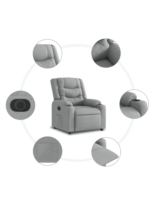 Elektrické polohovací křeslo světle šedé textil