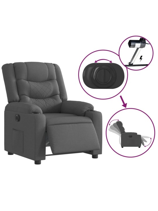 Elektrické polohovací křeslo tmavě šedé textil