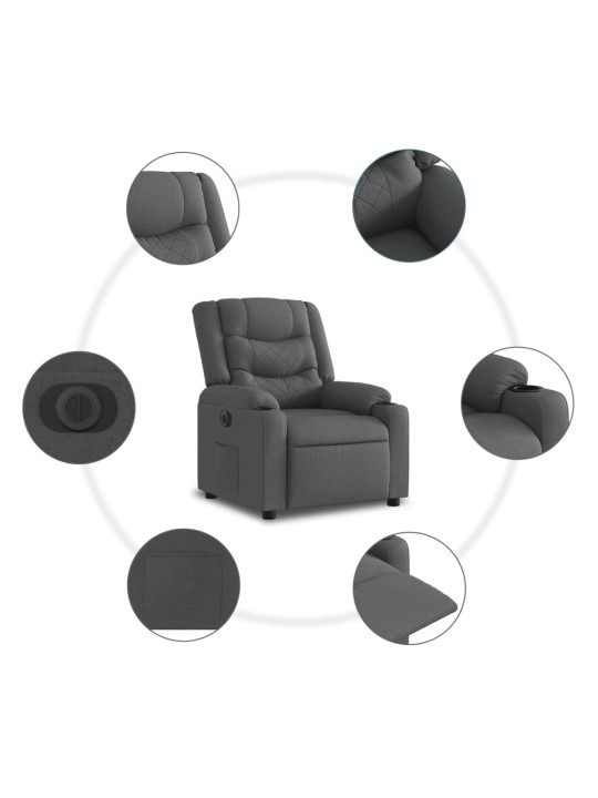 Elektrické polohovací křeslo tmavě šedé textil