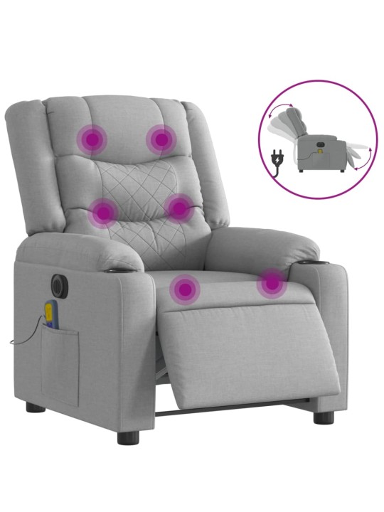 Elektrické masážní polohovací křeslo světle šedé textil